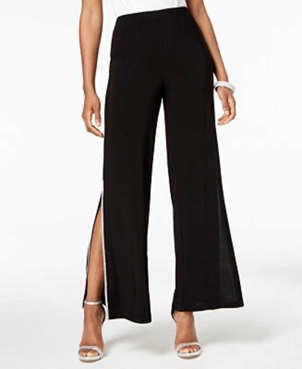 NWT MSK Rhinestone Split Leg Pants Women M Black Wide Leg Glam Evening Party